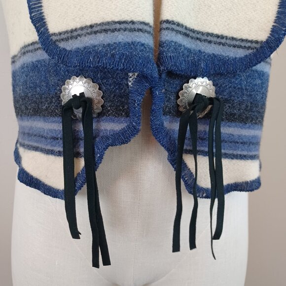 Woolrich Wool Vest Blue White Striped Collared Western Rodeo Womens Medium - Picture 4 of 14